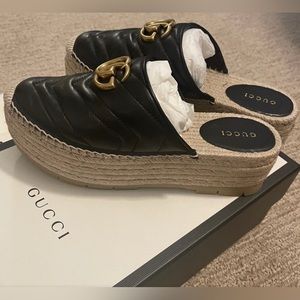 GUCCI Pilar Marmont Black Platform Espadrille Mule Sz 6.5